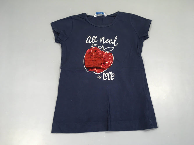 T-shirt m.c bleu foncé pommes sequins, moins cher chez Petit Kiwi