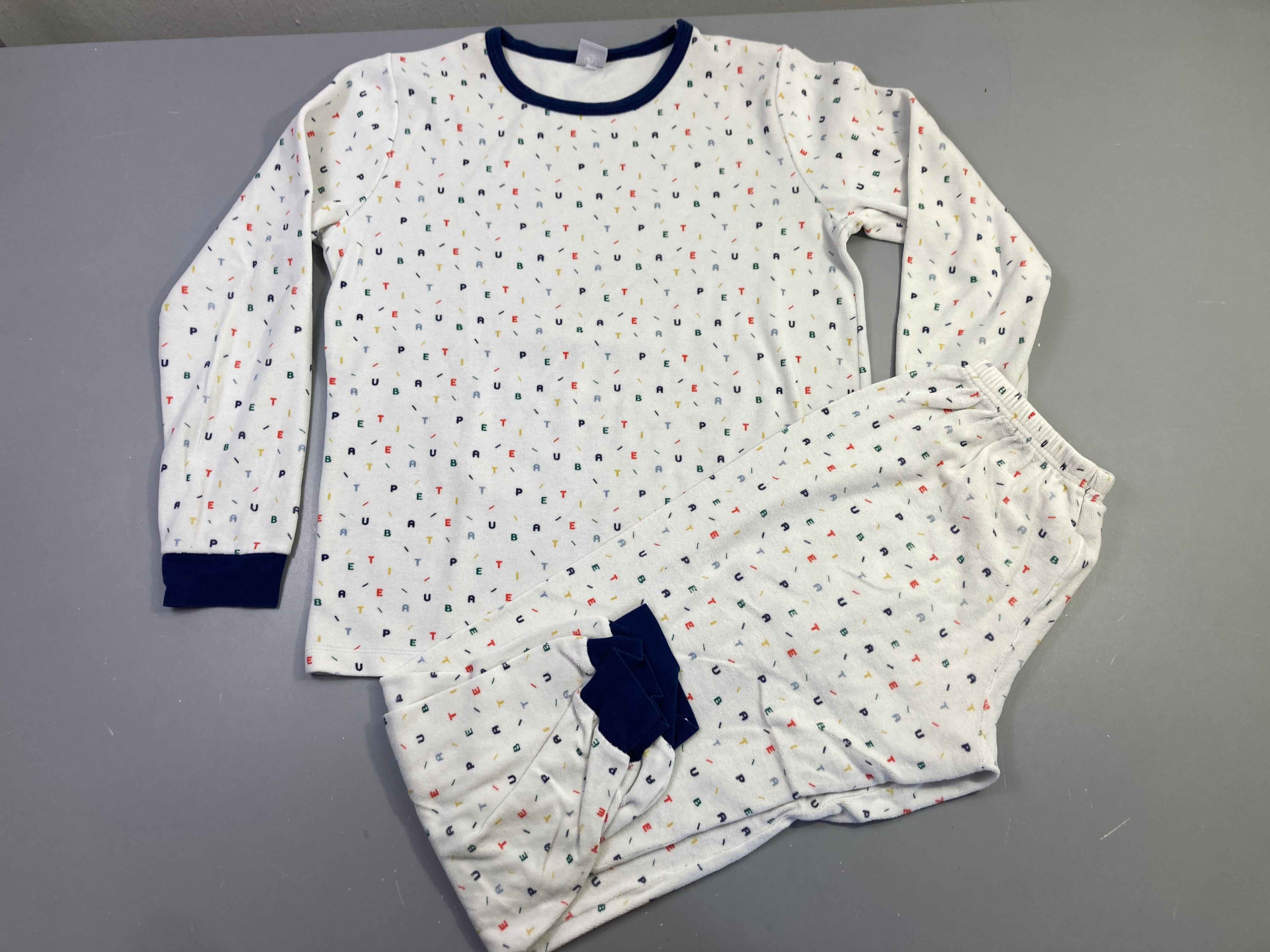 Pyjama blanc velours 2pcs écru imprimé lettres