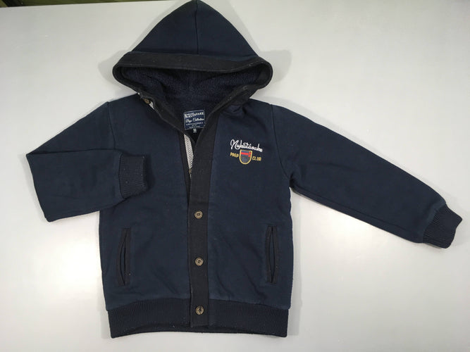 Gilet/veste molleton bleu foncé à capuche Nukutavade doubé peluche, bouloché, moins cher chez Petit Kiwi