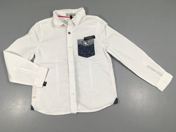 Chemise m.l blanche poche motif cachemire, moins cher chez Petit Kiwi