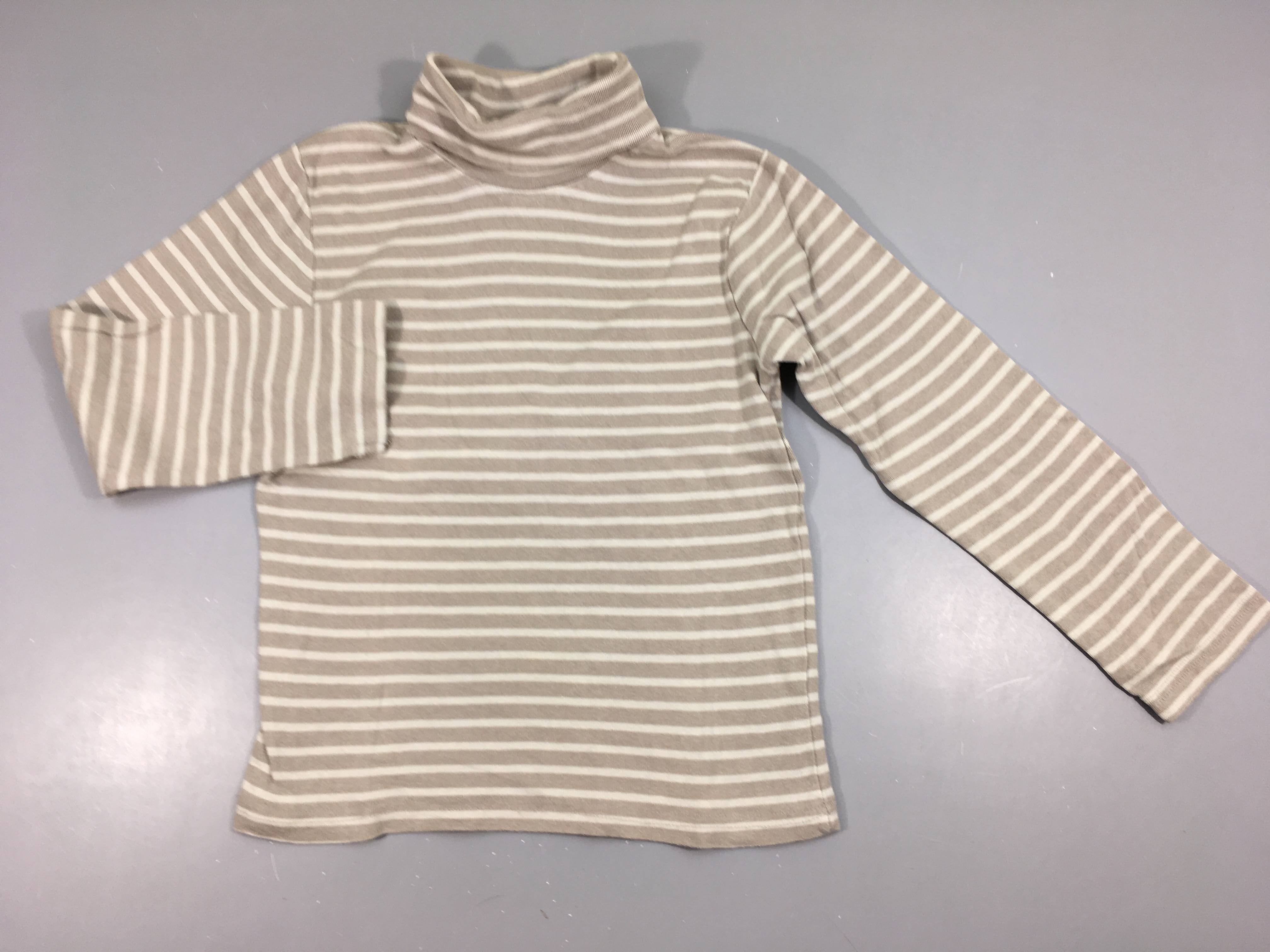 T-shirt m.l col roulé gris clair rayéé blanc, bouloché