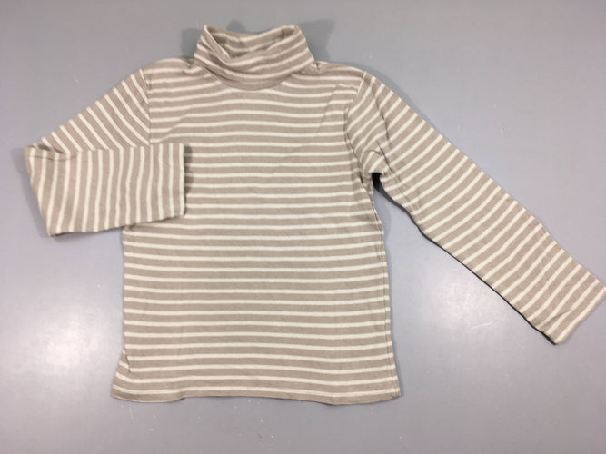 T-shirt m.l col roulé gris clair rayéé blanc, bouloché, moins cher chez Petit Kiwi
