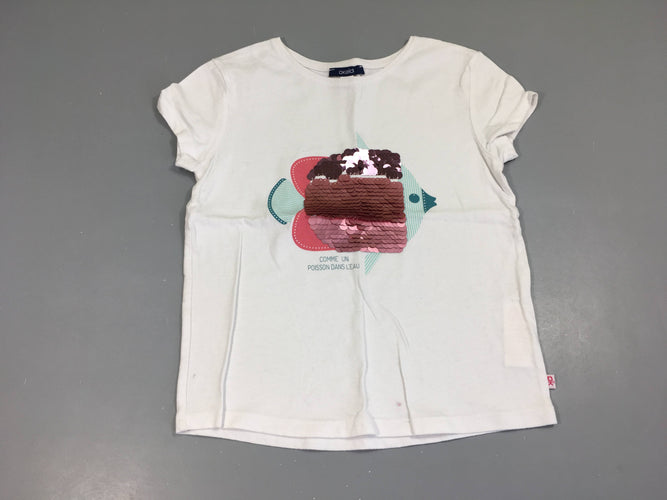 T-shirt m.c blanc poissons sequins, moins cher chez Petit Kiwi