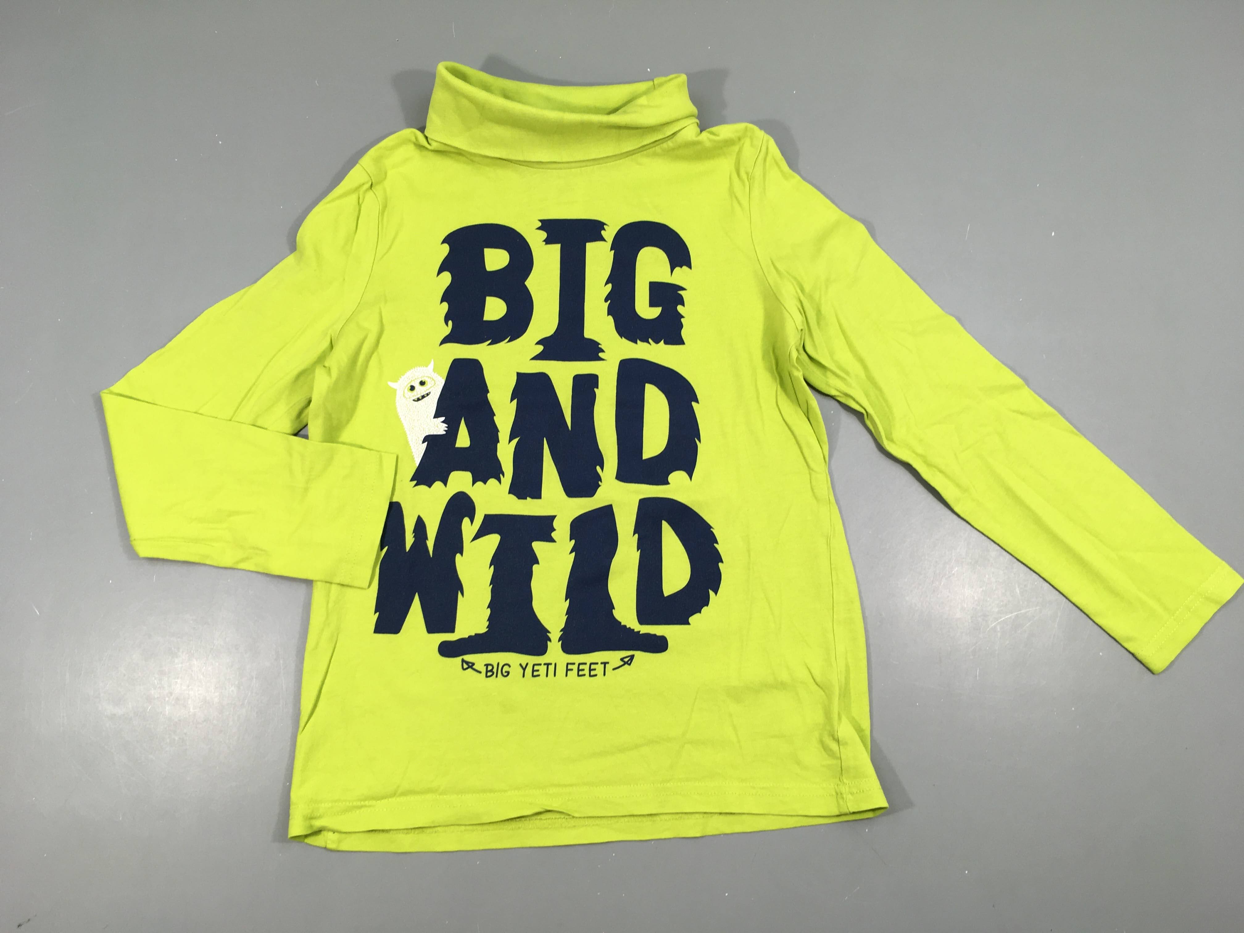 T-shirt m.l col roulé vert anis big and wild monstre