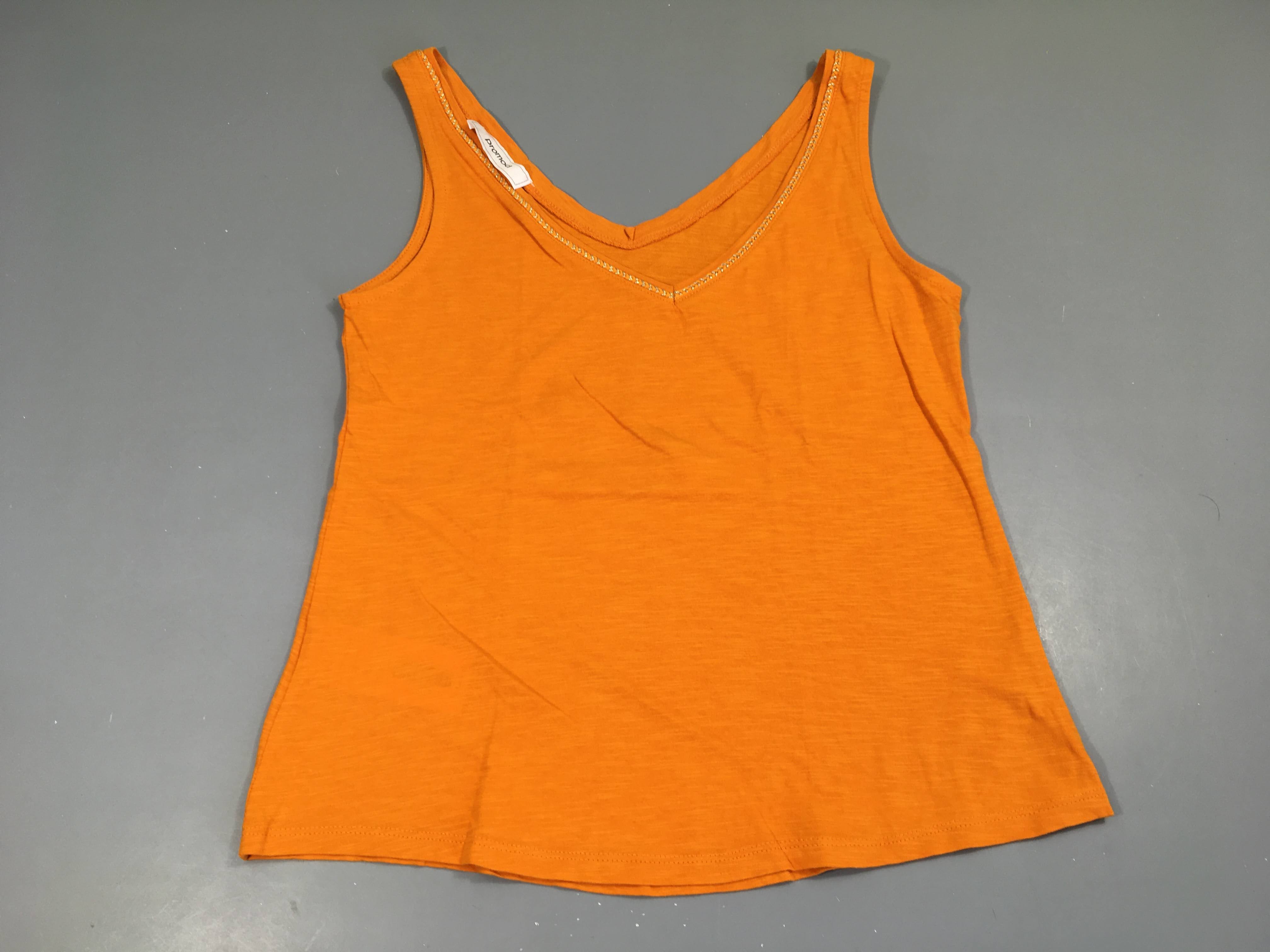 T-shirt s.m orange flammé col V tressage doré