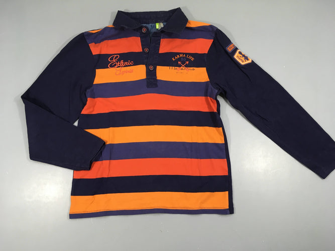 Polo m.l jersey rayé bleu foncé orange Ethnic, légèrement bouloché, moins cher chez Petit Kiwi