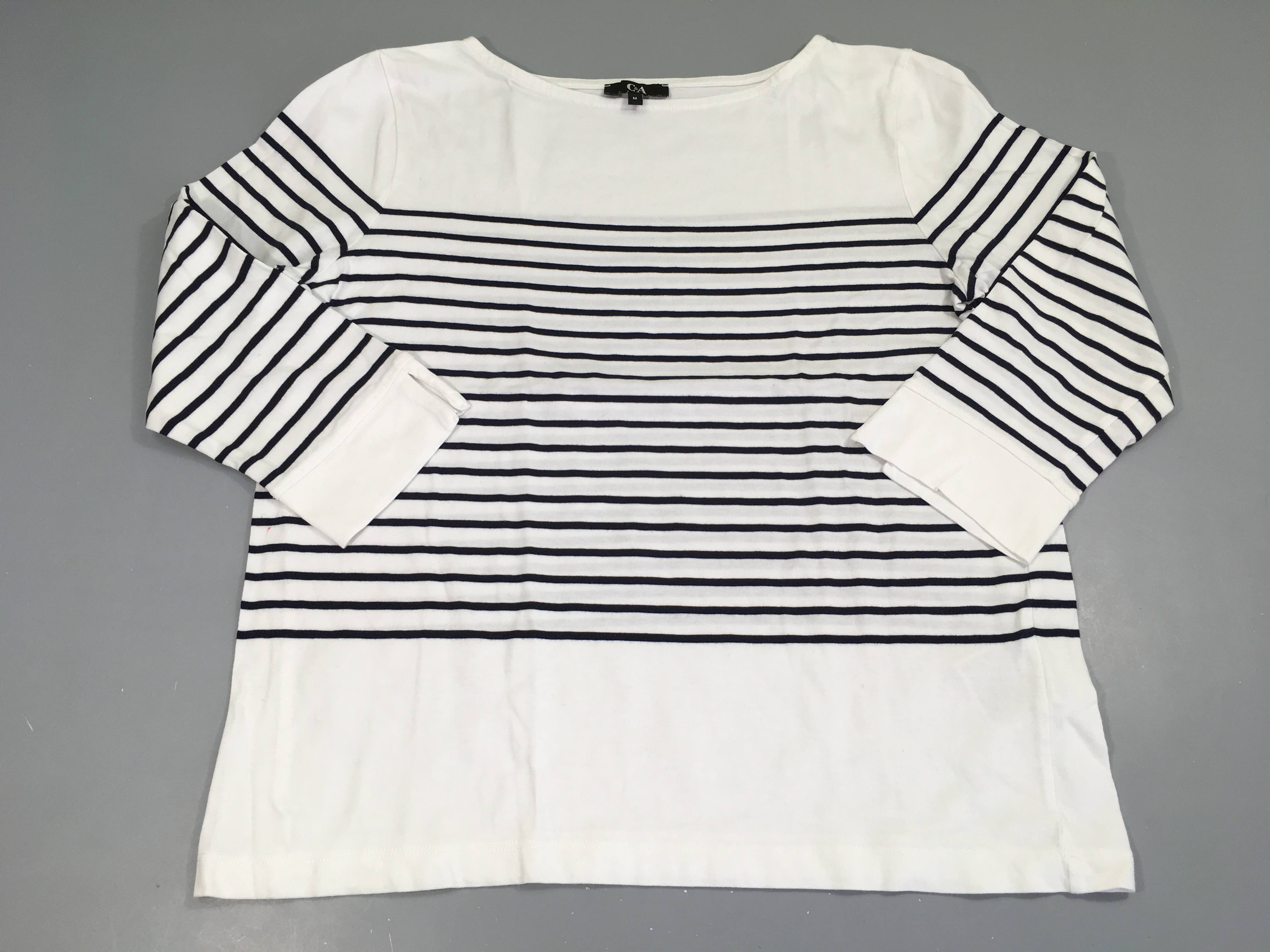 T-shirt m.anches 3/4 blanc rayé bleu