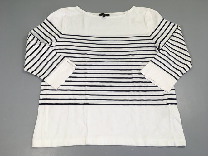 T-shirt m.anches 3/4 blanc rayé bleu, moins cher chez Petit Kiwi