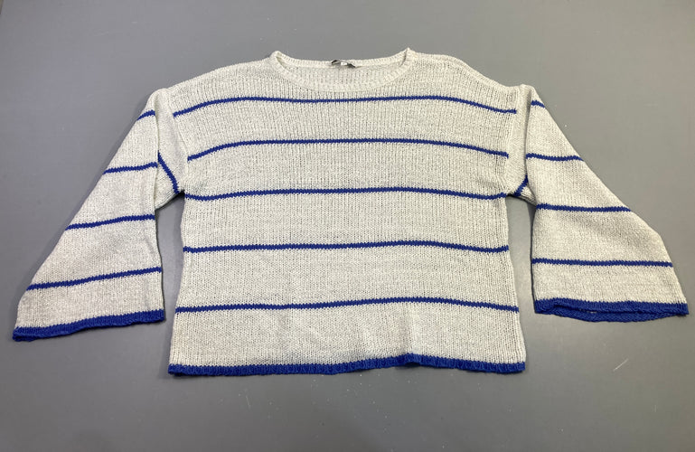Pull écru rayé bleu, moins cher chez Petit Kiwi