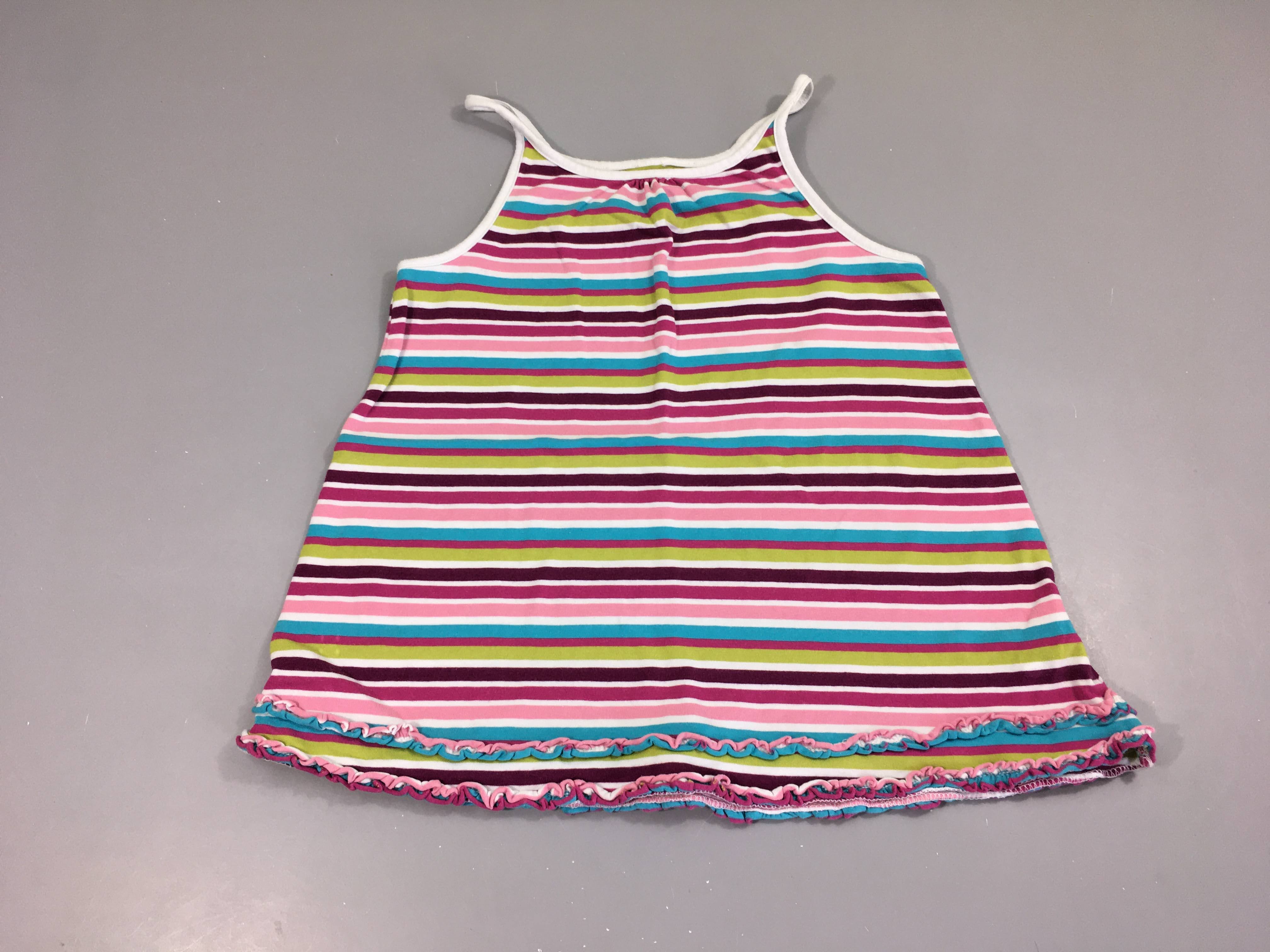 Top rayé mauve-bleu-blanc froufrou bas