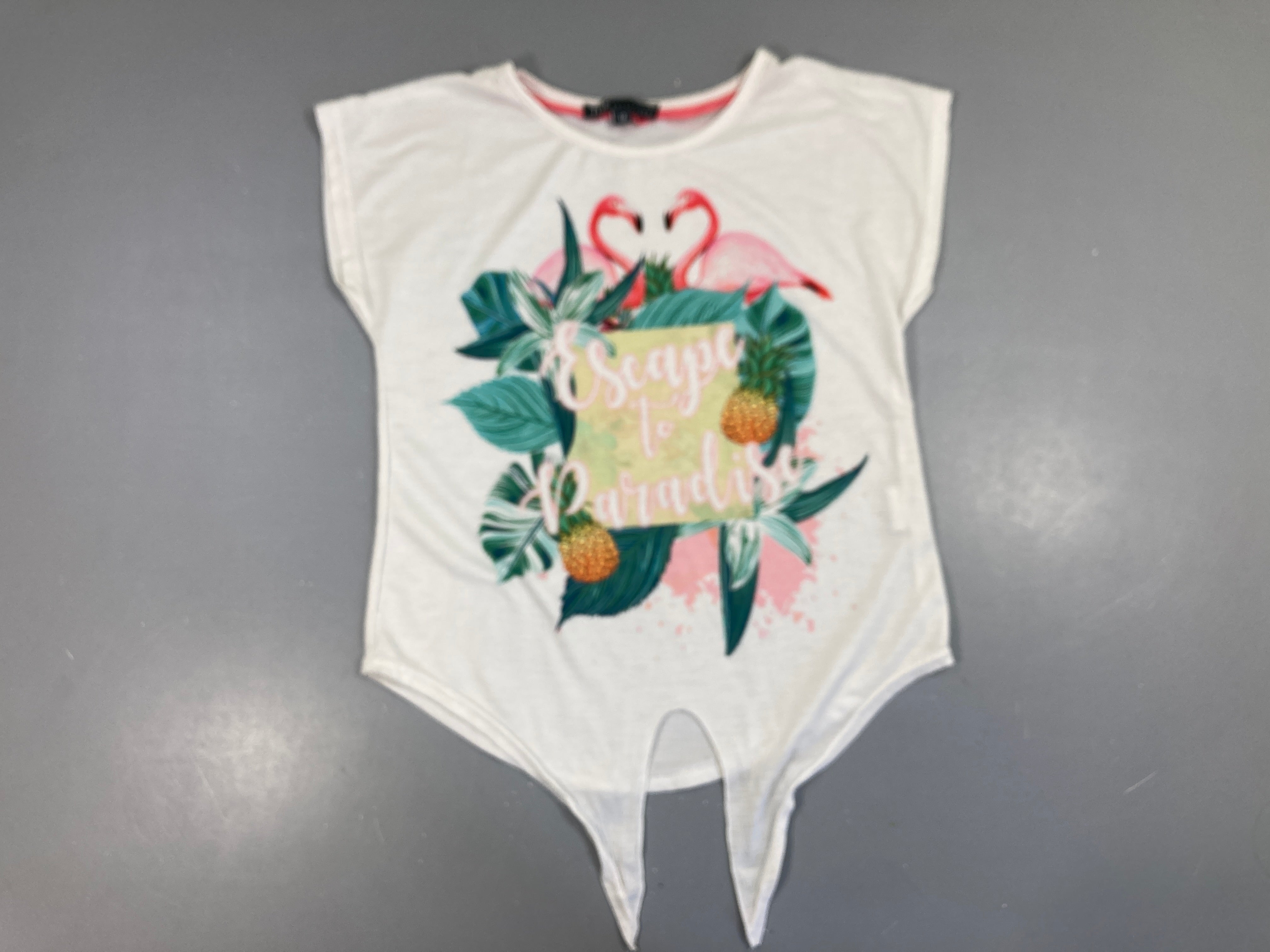 Blouse m.c écru textué Flaments roses