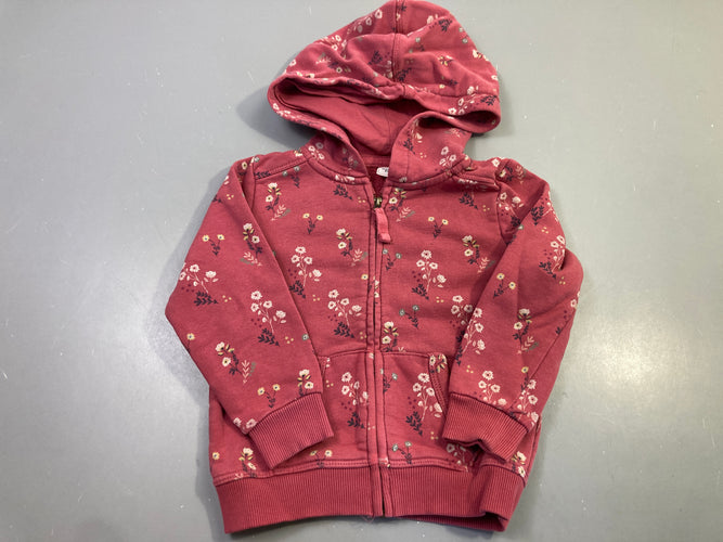 Sweat zippé capuche rose fleuri, moins cher chez Petit Kiwi