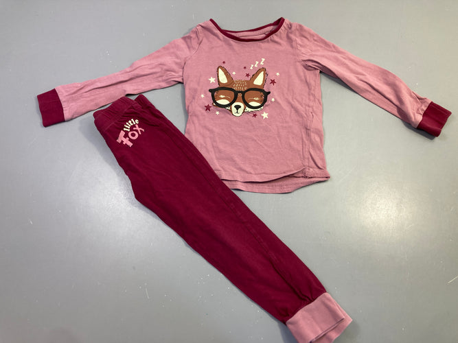 Pyjama 2pcs jersey rose renard, moins cher chez Petit Kiwi