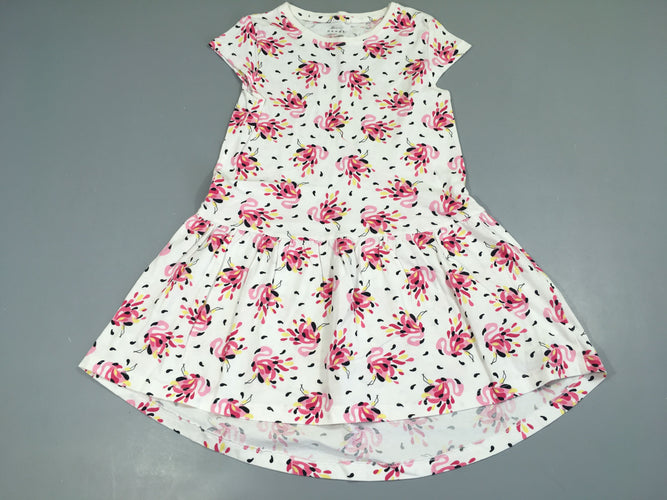 Robe m.c jersey blanc Flaments roses, moins cher chez Petit Kiwi