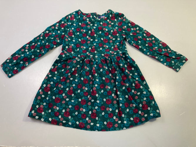Robe m.l verte velours fleurie, moins cher chez Petit Kiwi