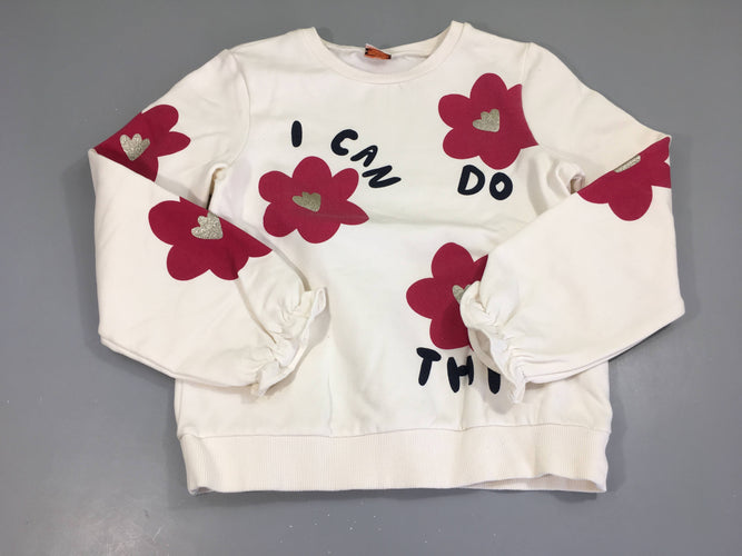 Sweat écru fleurs I can, moins cher chez Petit Kiwi