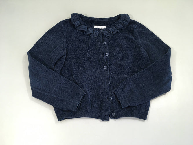 Gilet bleu foncé froufrou col, moins cher chez Petit Kiwi