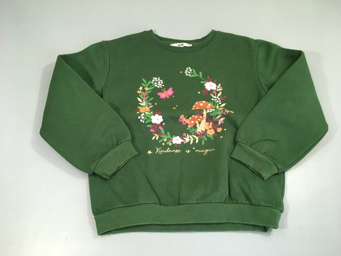 Sweat vert fleuri champignon, moins cher chez Petit Kiwi