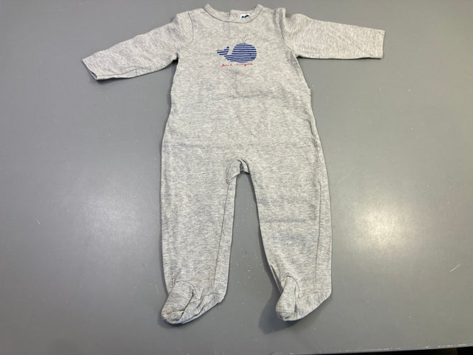 Pyjama jersey gris chiné baleine, moins cher chez Petit Kiwi