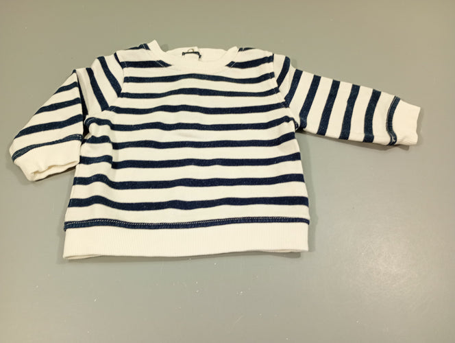 Sweat blanc rayé bleu marine, moins cher chez Petit Kiwi