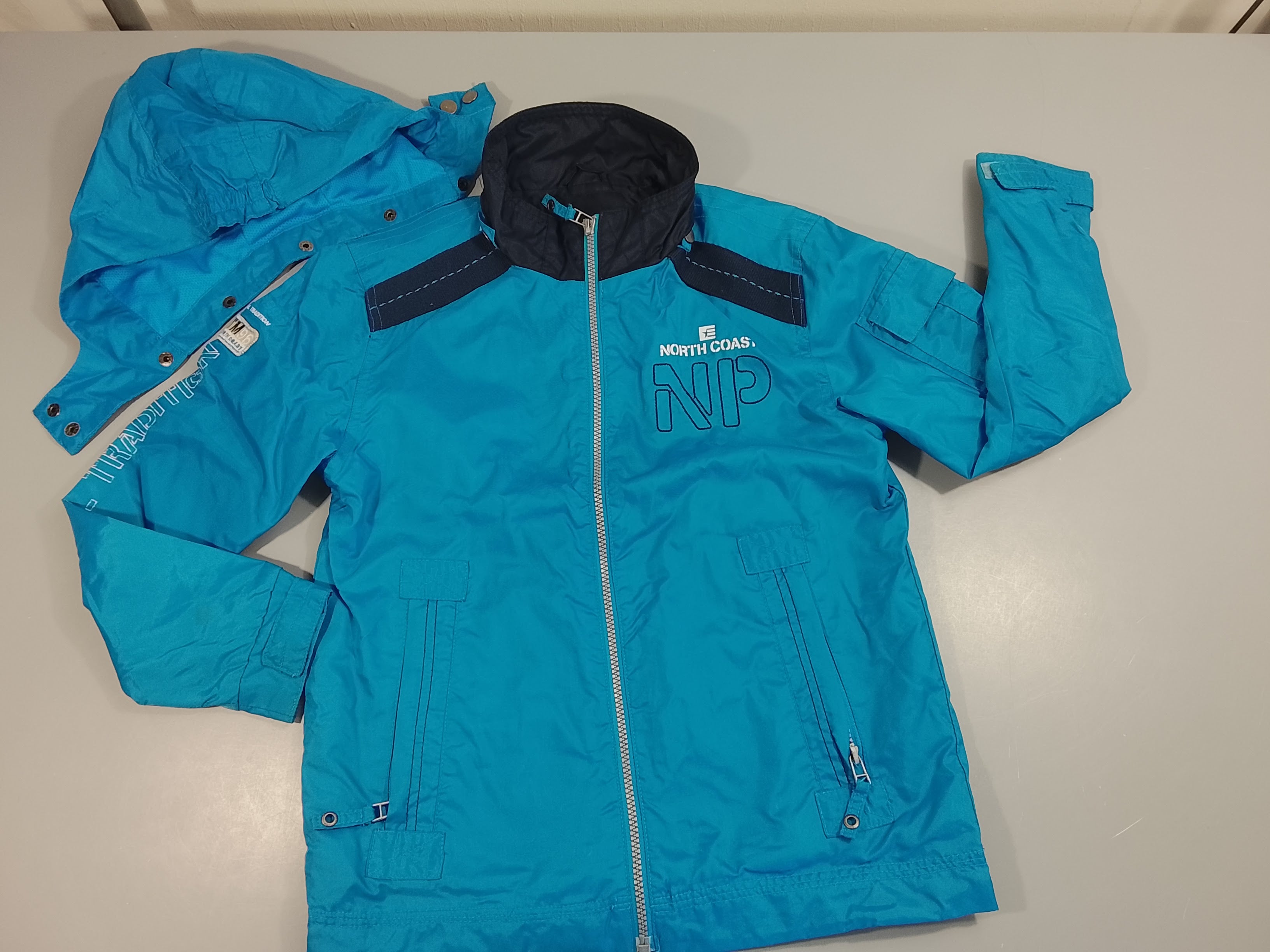 Veste  style coupe vent zippée à capuche ammovible, bleu marine/ bleu marine 