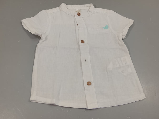 Chemise m.c blanche style lin , col maho, poche chino, moins cher chez Petit Kiwi