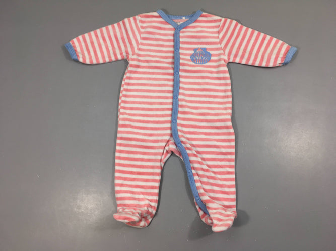 Pyjama velours blanc rayé rose St Jacques, moins cher chez Petit Kiwi