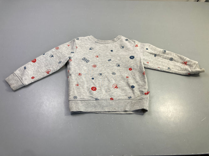 Sweat gris chiné basketball imprimé, moins cher chez Petit Kiwi