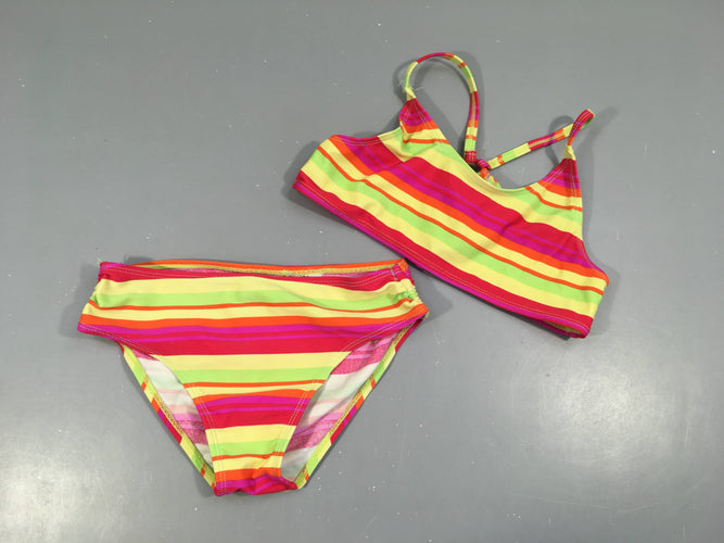 Bikini rayé jaune-rouge-rose, moins cher chez Petit Kiwi