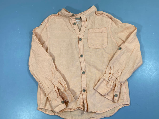 Chemise m.l 53% lin saumon flammé col mao, moins cher chez Petit Kiwi