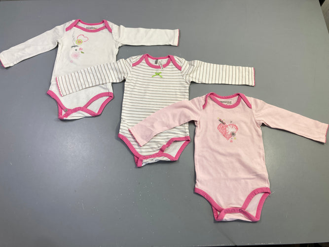 Lot 3 bodies m.l blanc et rose fleurs, moins cher chez Petit Kiwi