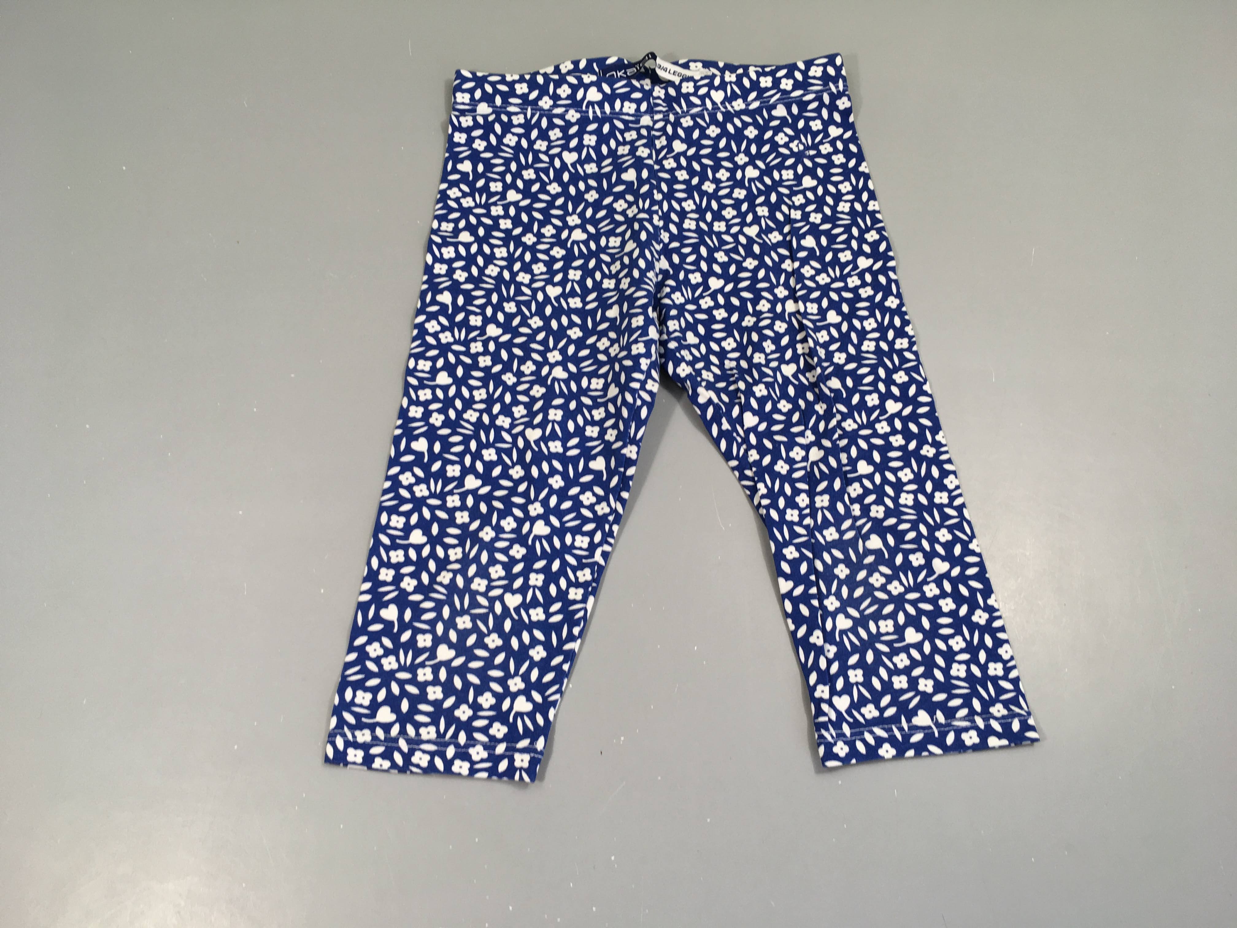 Legging3/4  bleu fleuri blanc