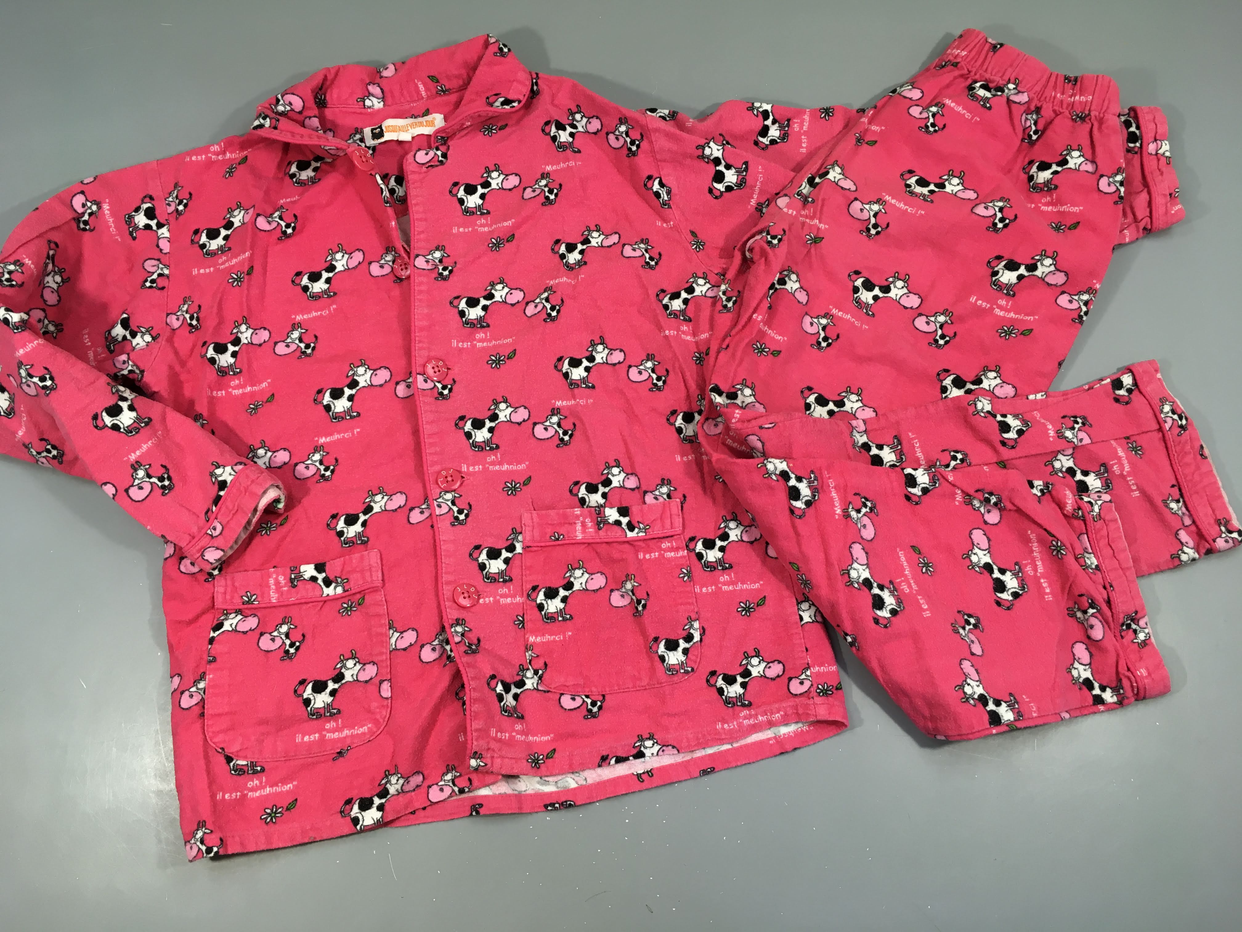 Pyjama 2 pcs flanelle rose Vaches boloches