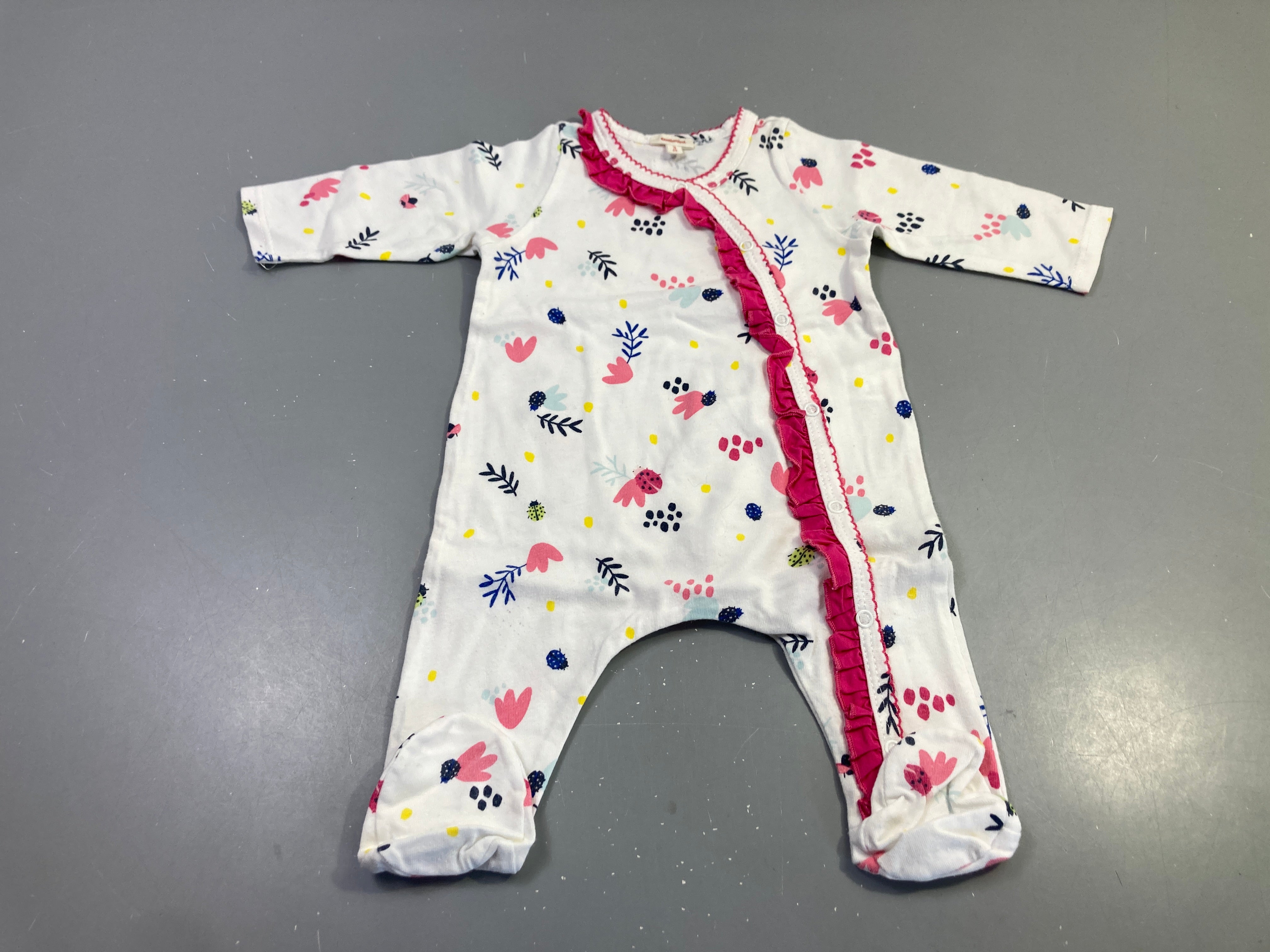 Pyjama blanc fleurs et coccinelles rose