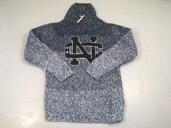 Pull mailles bleu chiné blanc col châle N texturé