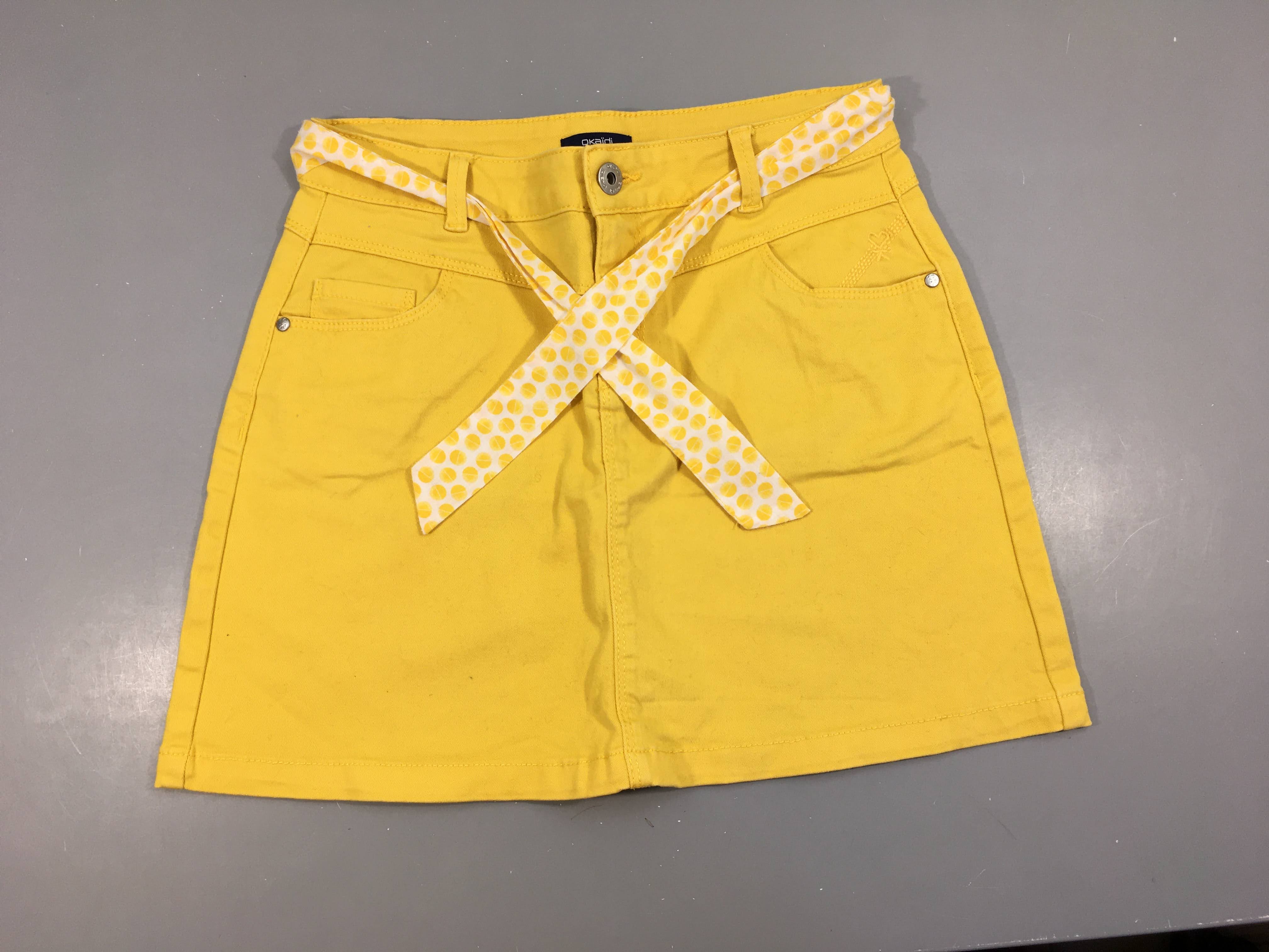 Jupe jaune + Ceinture textile blanc ronds jaunes