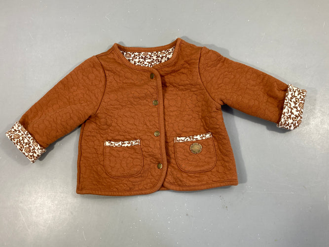 Gilet à pression réversible molleton brun fleurs, moins cher chez Petit Kiwi