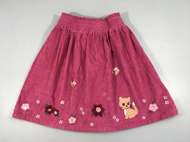 Jupe velours côtelé doublée rose broderies flers chat, moins cher chez Petit Kiwi