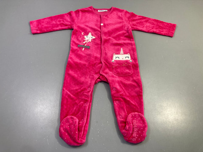 Pyjama velours fuchsia poche licorne, moins cher chez Petit Kiwi
