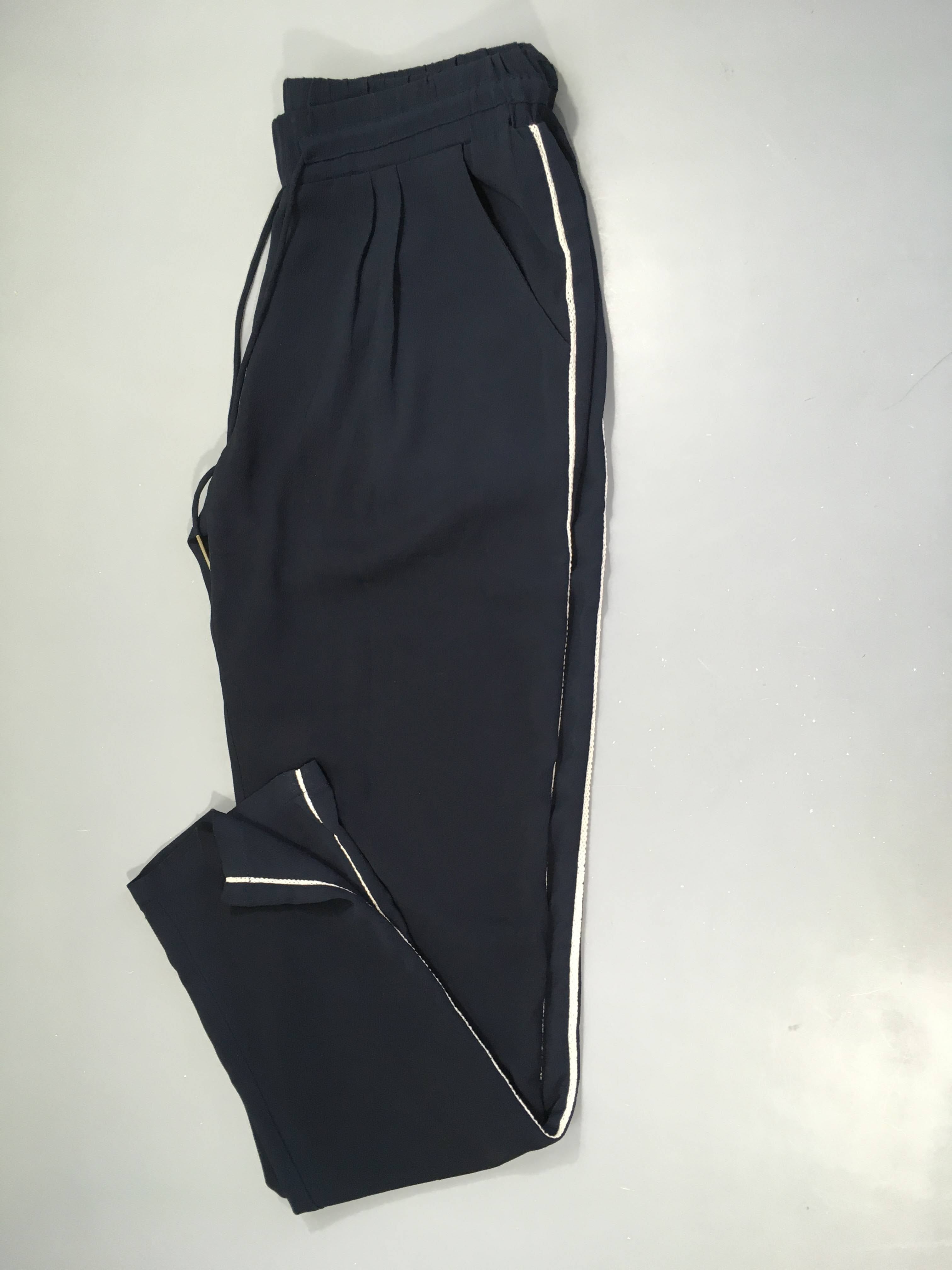 Pantalon fluide bleu foncé bandes lat