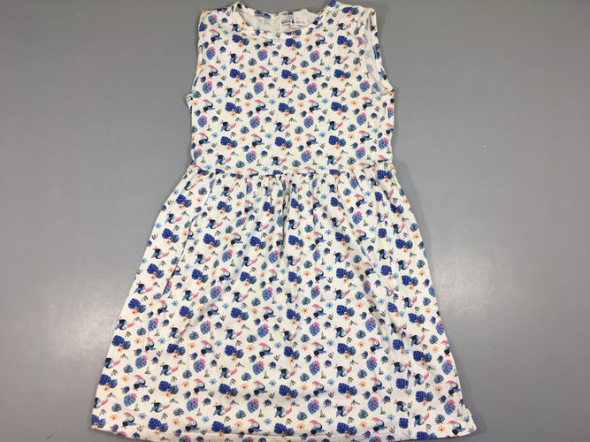 Robe m.c blanche fleurie pélicans bleus, moins cher chez Petit Kiwi