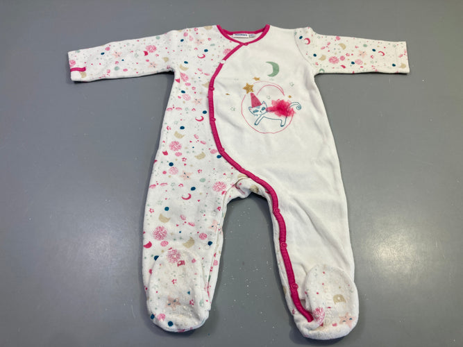 Pyjama velours blanc lune et chat, moins cher chez Petit Kiwi