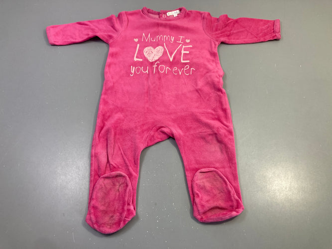 Pyjama velours fuchsia "Mummy I love you", moins cher chez Petit Kiwi