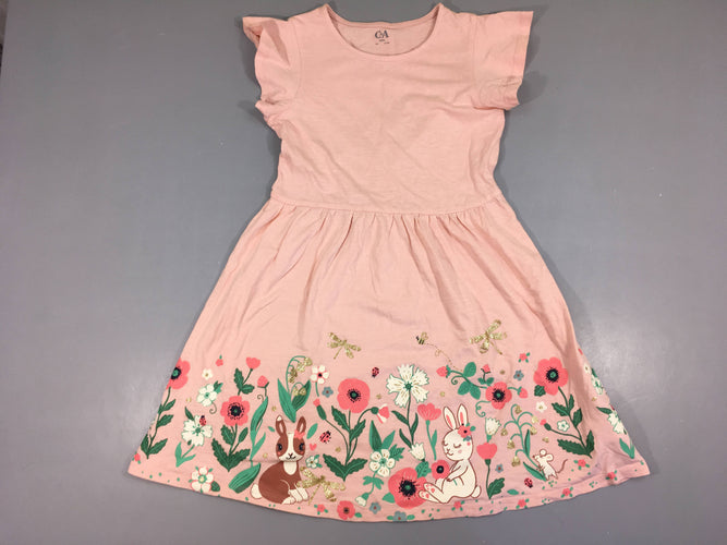 Robe m.c jersey rose flammé fleurs laipins bas, moins cher chez Petit Kiwi
