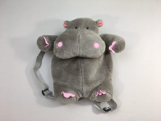 Petit sac à dos Hippo gris peluche, moins cher chez Petit Kiwi
