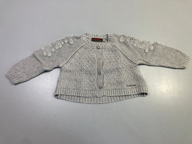 Gilet tricot gris fleurs brodées, moins cher chez Petit Kiwi
