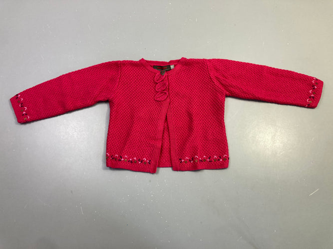 Gilet tricot fuchsia broderie fleurs, moins cher chez Petit Kiwi