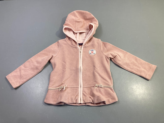 Sweat zippé à capuche rose nœuds fils irisé- légèrement bouloché, moins cher chez Petit Kiwi