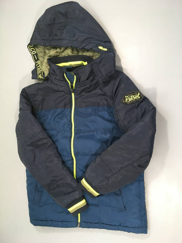 Veste à capuche amovible mi-saison bleu foncé tirette jaune, moins cher chez Petit Kiwi