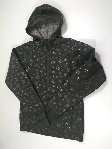 Veste à capuche noire ballons de foot, moins cher chez Petit Kiwi